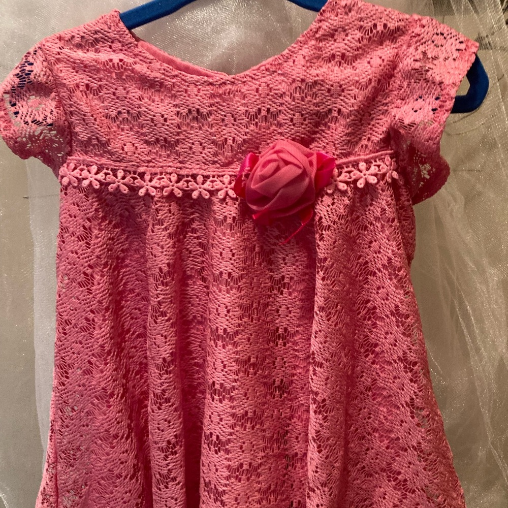 Girls Pink Lace Dress with Floral Accent